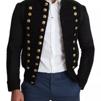 Dolce & Gabbana Black Button Embellished Military Jacket