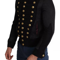 Dolce & Gabbana Black Button Embellished Military Jacket