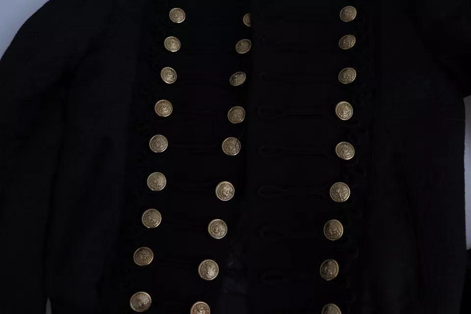 Dolce &amp; Gabbana Black Button Embellished Military Jacket