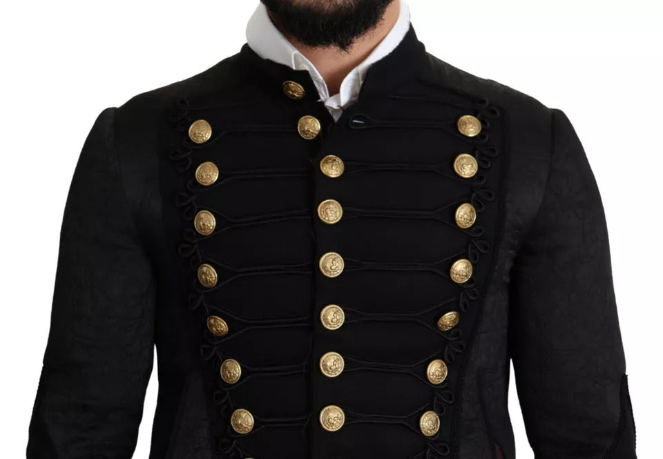 Dolce & Gabbana Black Button Embellished Military Jacket