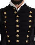 Dolce & Gabbana Black Button Embellished Military Jacket