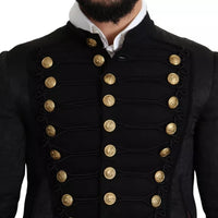 Dolce & Gabbana Black Button Embellished Military Jacket