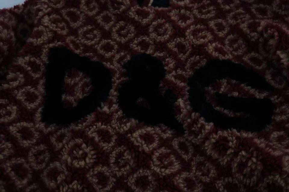Dolce &amp; Gabbana Red Beige Wool Oversize Hooded Pullover Sweater