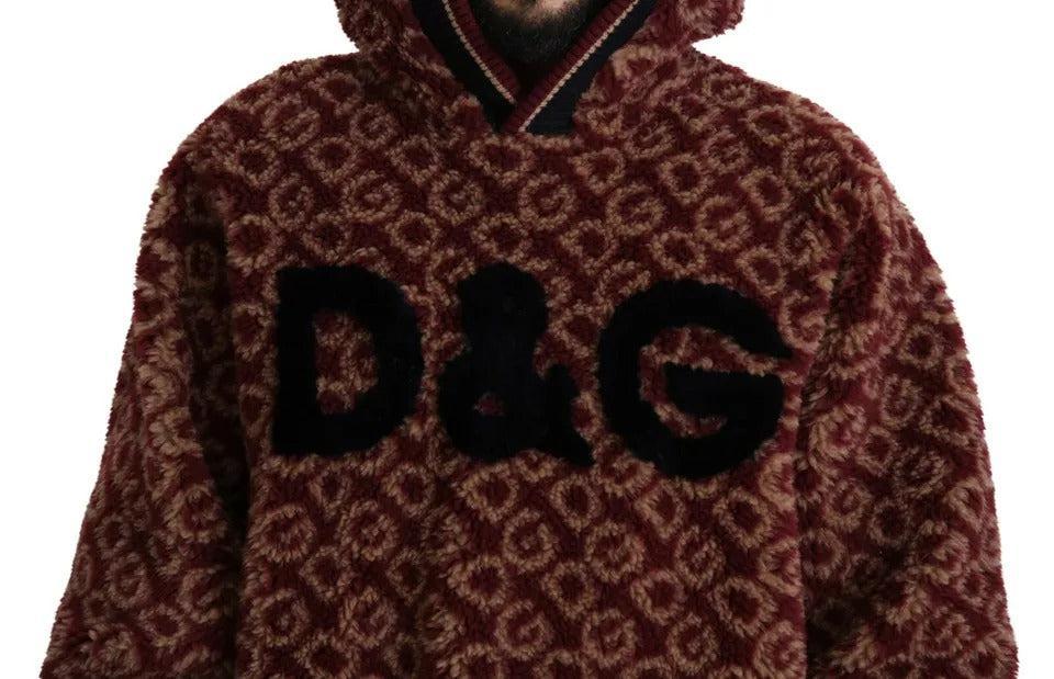 Dolce &amp; Gabbana Red Beige Wool Oversize Hooded Pullover Sweater