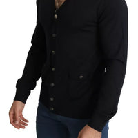 Dolce & Gabbana Black Wool Button Down Men Cardigan Sweater