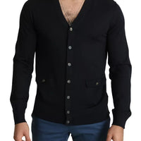 Dolce & Gabbana Black Wool Button Down Men Cardigan Sweater