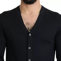 Dolce & Gabbana Black Wool Button Down Men Cardigan Sweater