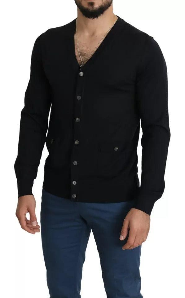 Dolce &amp; Gabbana Black Wool Button Down Men Cardigan Sweater