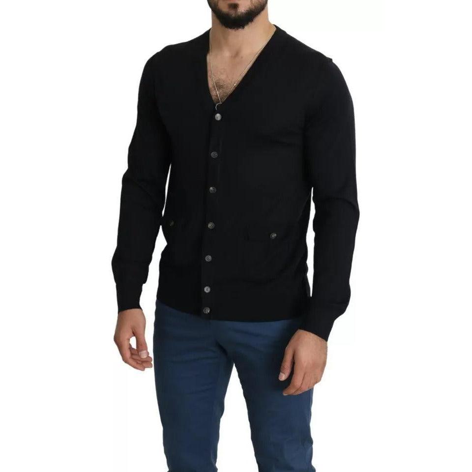 Dolce &amp; Gabbana Black Wool Button Down Men Cardigan Sweater