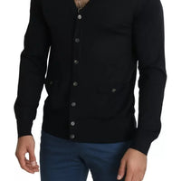 Dolce & Gabbana Black Wool Button Down Men Cardigan Sweater