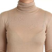 Dolce & Gabbana Beige Cashmere Silk Turtleneck Pullover Sweater