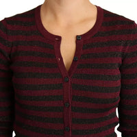 Dolce & Gabbana Black Red Striped Womens Cardigan Sweater