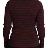 Dolce & Gabbana Black Red Striped Womens Cardigan Sweater