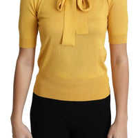 Dolce & Gabbana Yellow Silk Knit Pullover Ascot Collar Top