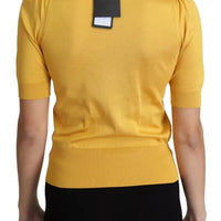 Dolce & Gabbana Yellow Silk Knit Pullover Ascot Collar Top