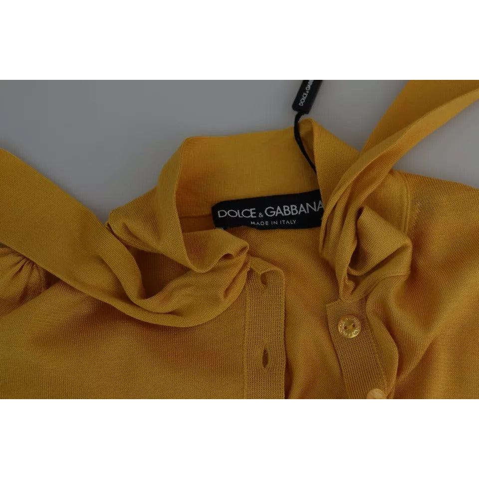Dolce &amp; Gabbana Yellow Silk Knit Pullover Ascot Collar Top