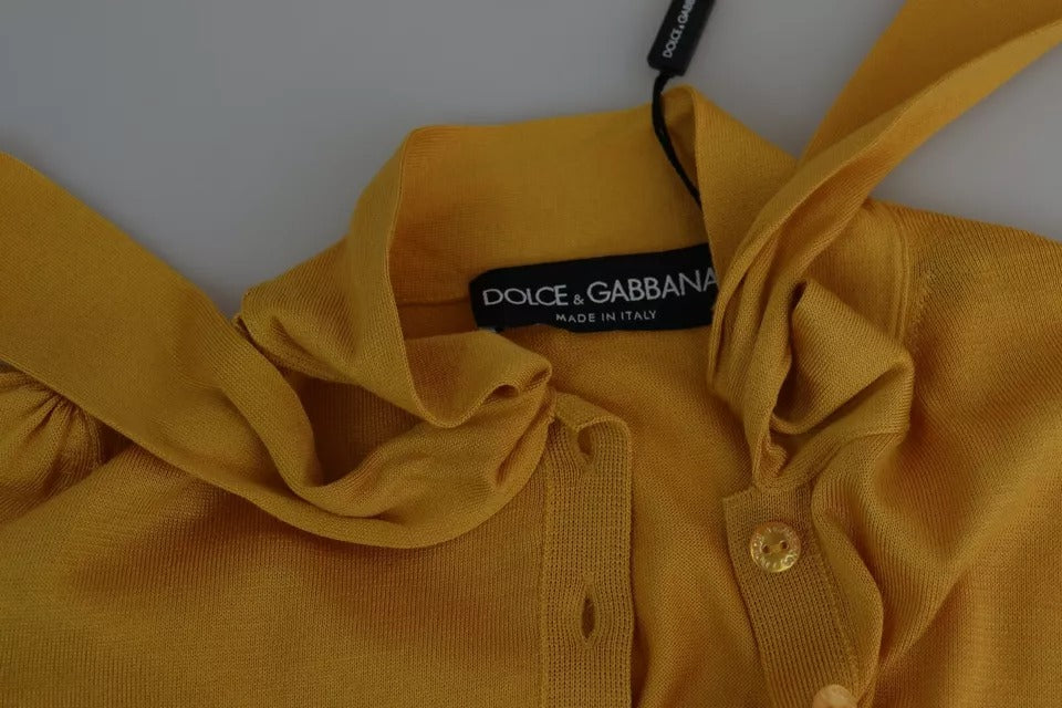 Dolce & Gabbana Yellow Silk Knit Pullover Ascot Collar Top