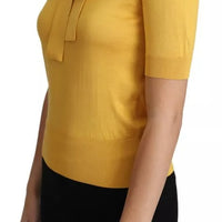 Dolce & Gabbana Yellow Silk Knit Pullover Ascot Collar Top