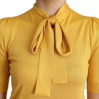 Dolce & Gabbana Yellow Silk Knit Pullover Ascot Collar Top