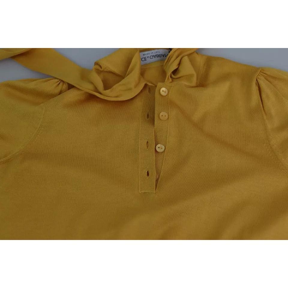 Dolce &amp; Gabbana Yellow Silk Knit Pullover Ascot Collar Top