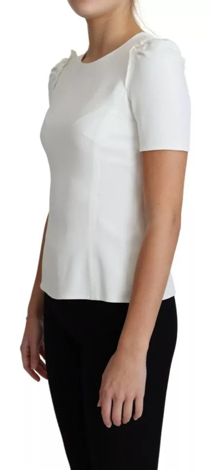 Dolce & Gabbana White Viscose Stretch Short Sleeves Blouse Top