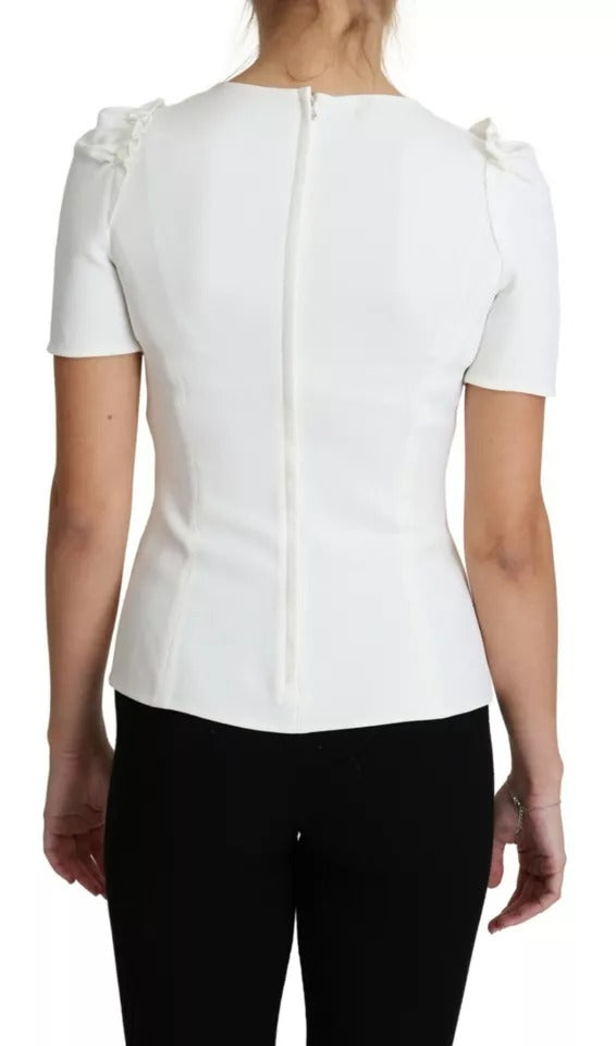 Dolce & Gabbana White Viscose Stretch Short Sleeves Blouse Top