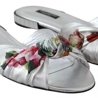 Dolce & Gabbana Silver Metallic Leather Floral Pattern Shoes