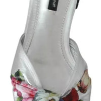 Dolce & Gabbana Silver Metallic Leather Floral Pattern Shoes