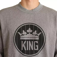 Dolce & Gabbana Gray Crown King Cotton Pullover Sweater