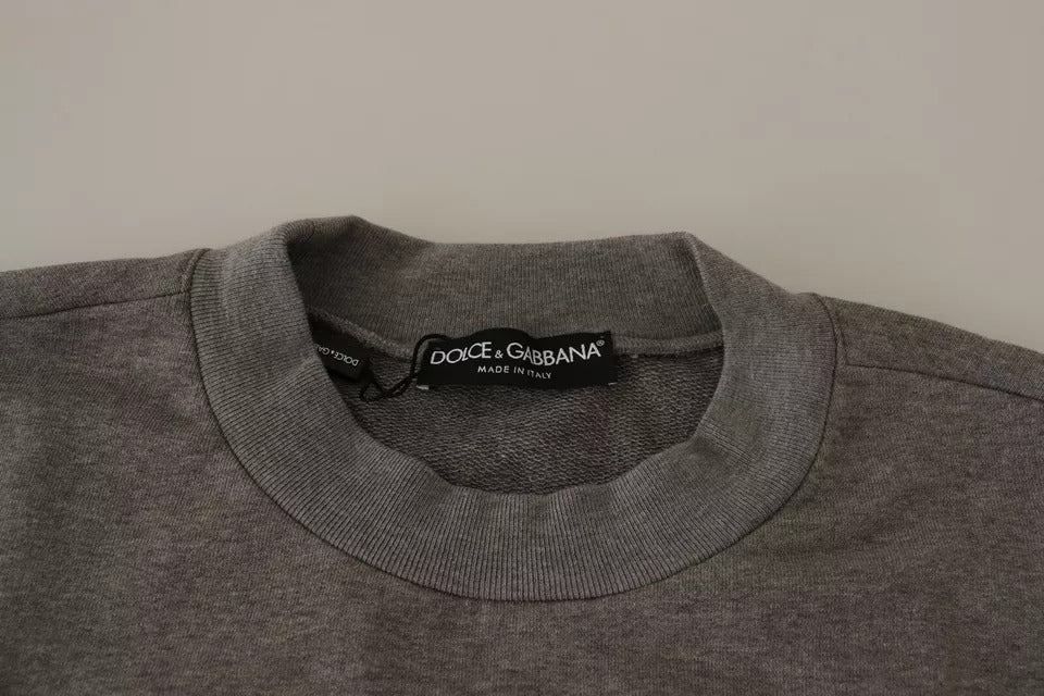 Dolce & Gabbana Gray Crown King Cotton Pullover Sweater