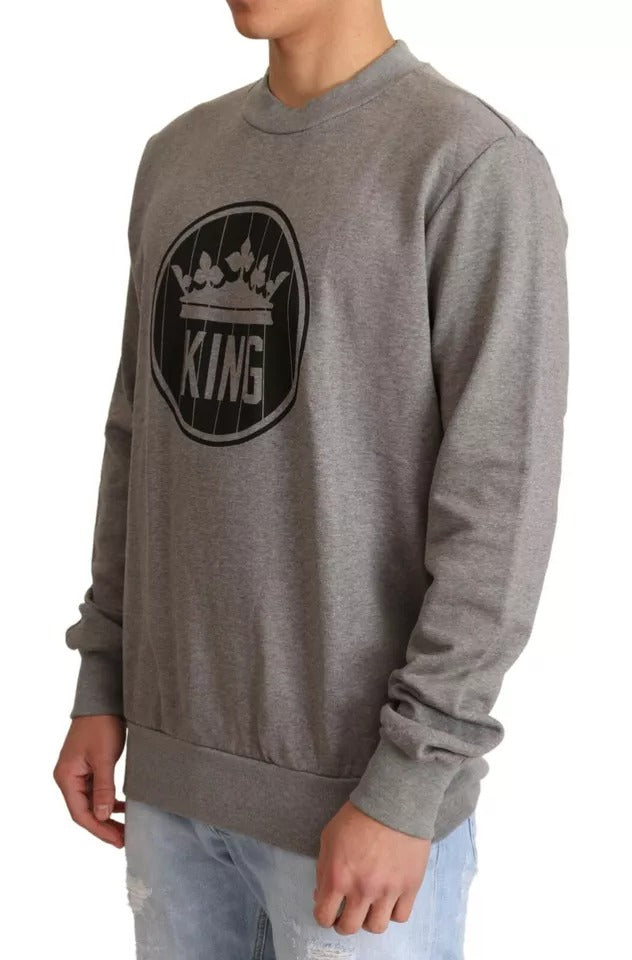 Dolce & Gabbana Gray Crown King Cotton Pullover Sweater