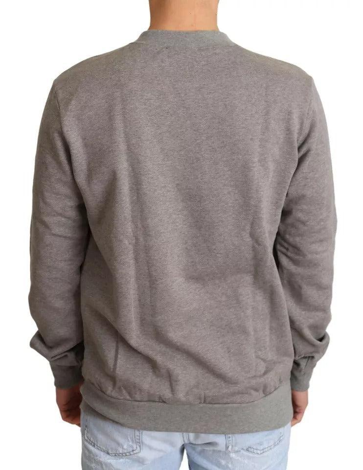Dolce &amp; Gabbana Gray Crown King Cotton Pullover Sweater