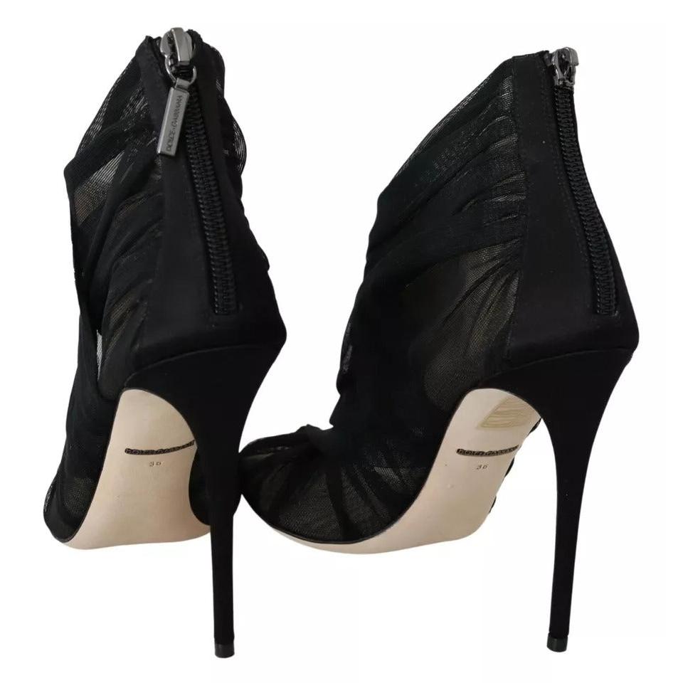 Dolce &amp; Gabbana Black Tulle Ankle Boots Stiletto Heels Shoes