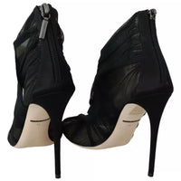 Dolce & Gabbana Black Tulle Ankle Boots Stiletto Heels Shoes