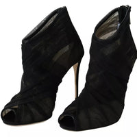 Dolce & Gabbana Black Tulle Ankle Boots Stiletto Heels Shoes