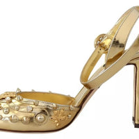 Dolce & Gabbana Gold Studs Vally Slingback Sandals Shoes