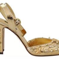 Dolce & Gabbana Gold Studs Vally Slingback Sandals Shoes