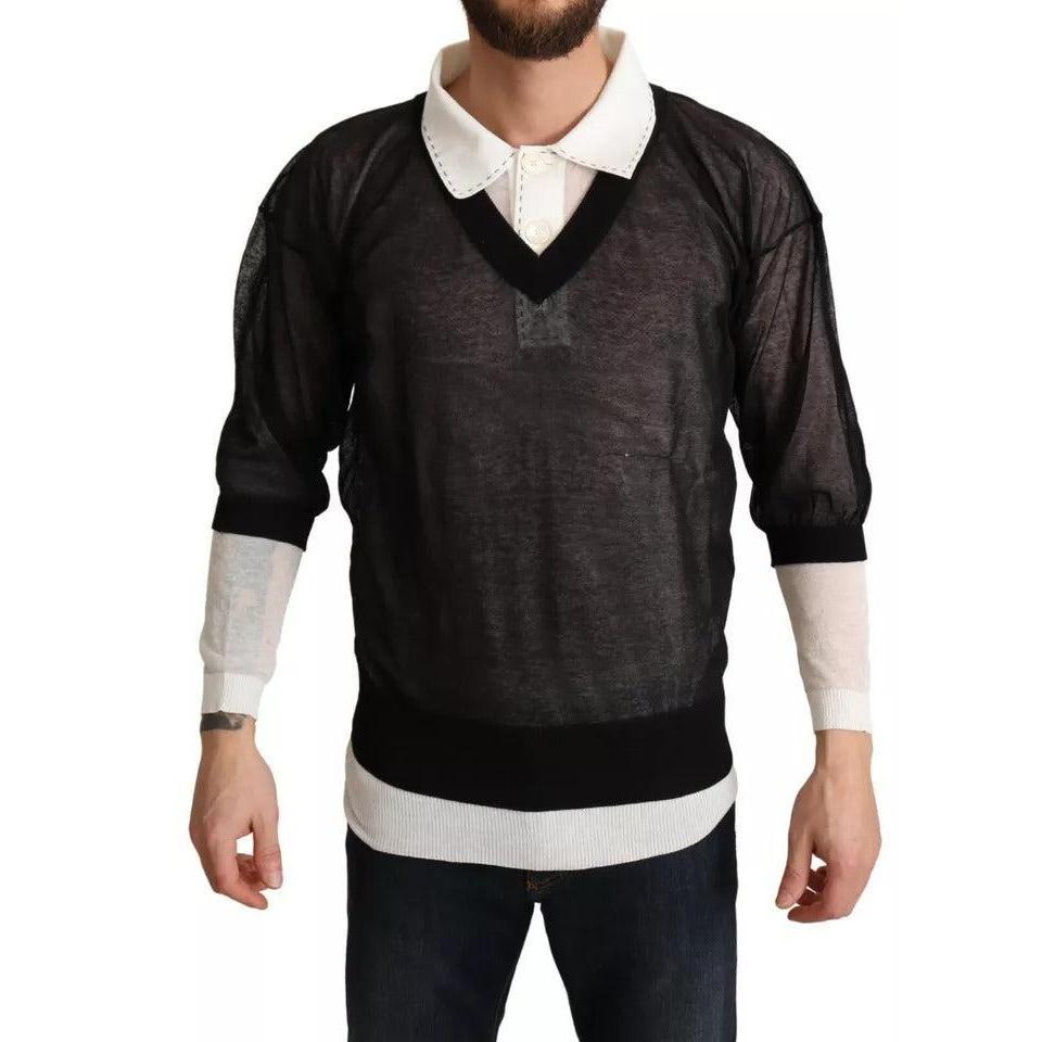Dolce &amp; Gabbana Black White Shirt One Piece Pullover Sweater