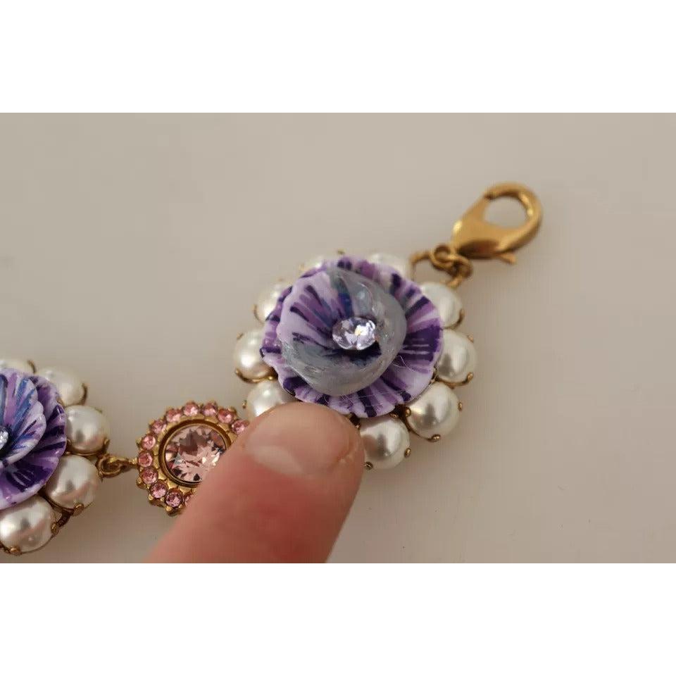 Dolce &amp; Gabbana FIORI BLOOMING Floral Baroque Crystals Brass Bracelet