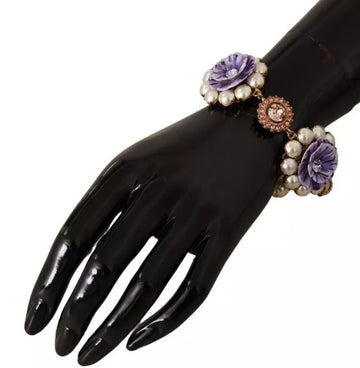 Dolce & Gabbana FIORI BLOOMING Floral Baroque Crystals Brass Bracelet