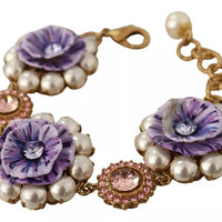 Dolce & Gabbana FIORI BLOOMING Floral Baroque Crystals Brass Bracelet