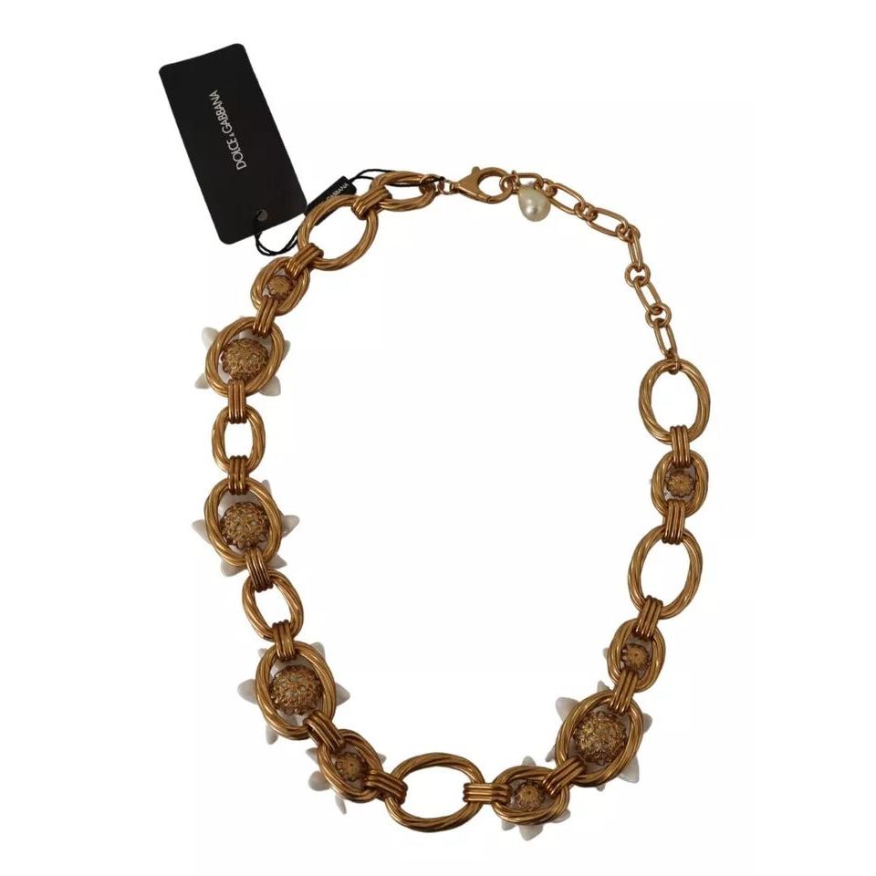 Dolce &amp; Gabbana Gold Chain Lilium Floral Choker Statement Jewelry Necklace