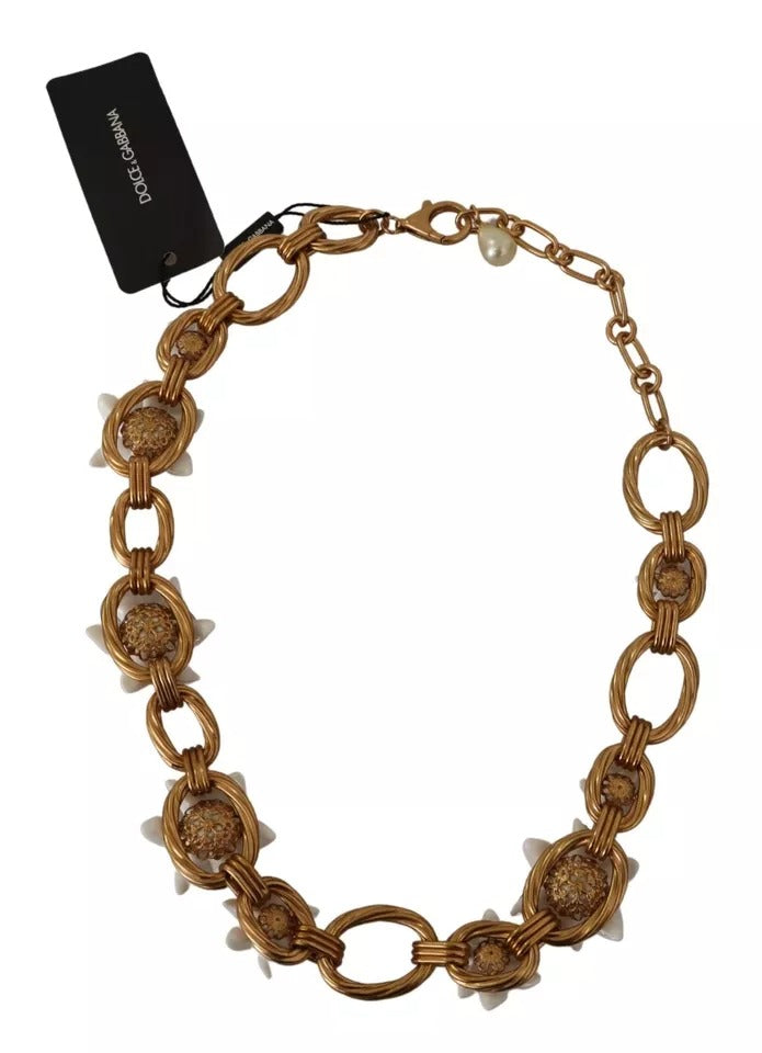 Dolce & Gabbana Gold Chain Lilium Floral Choker Statement Jewelry Necklace