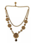 Dolce & Gabbana Gold Tone Floral Crystals Purple Embellished Necklace