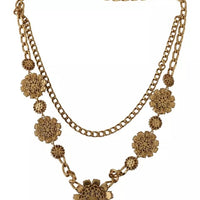 Dolce & Gabbana Gold Tone Floral Crystals Purple Embellished Necklace