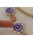 Dolce & Gabbana Gold Tone Floral Crystals Purple Embellished Necklace