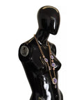 Dolce & Gabbana Gold Tone Floral Crystals Purple Embellished Necklace
