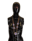 Dolce & Gabbana Gold Tone Floral Crystals Purple Embellished Necklace