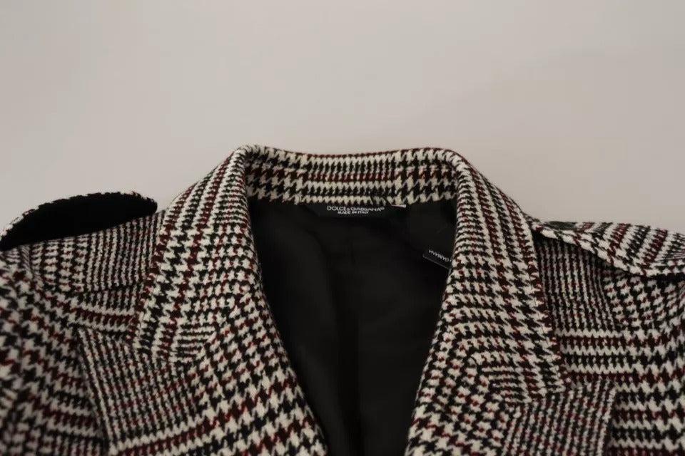 Dolce &amp; Gabbana Gray Check Plaid Long Trench Coat Jacket