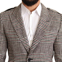 Dolce & Gabbana Gray Check Plaid Long Trench Coat Jacket